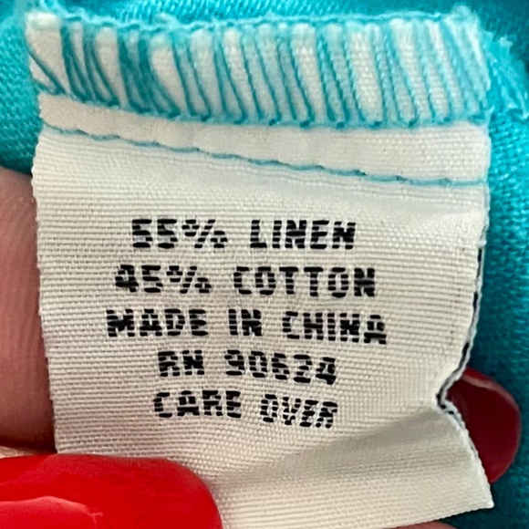 Tasha Polizzi Turquoise Long Sleeve Embroidered Linen Top Size Small - Picture 6 of 7